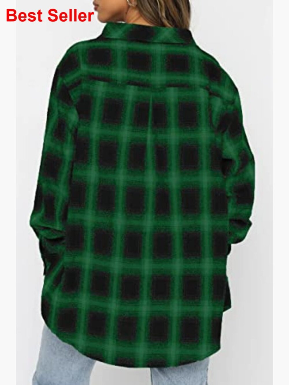 Oversized Button Down Flannel Shacket Long Sleeve Plaid Blouse Business Casual - Picture 2 of 7